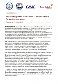 Press Release The MoU signed to extend the ILO Better Factories Cambodia programme