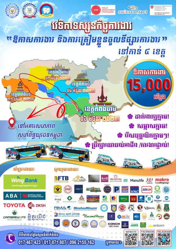 យុវវជននៅខេត្តកំពង់ចាមនឹងទទួលបានឱកាសការងារ ១ម៉ឺន ៥ពាន់ កន្លែងពីវេទិកាទស្សនកិច្ចការងាររបស់ NEA ស្អែកនេះ